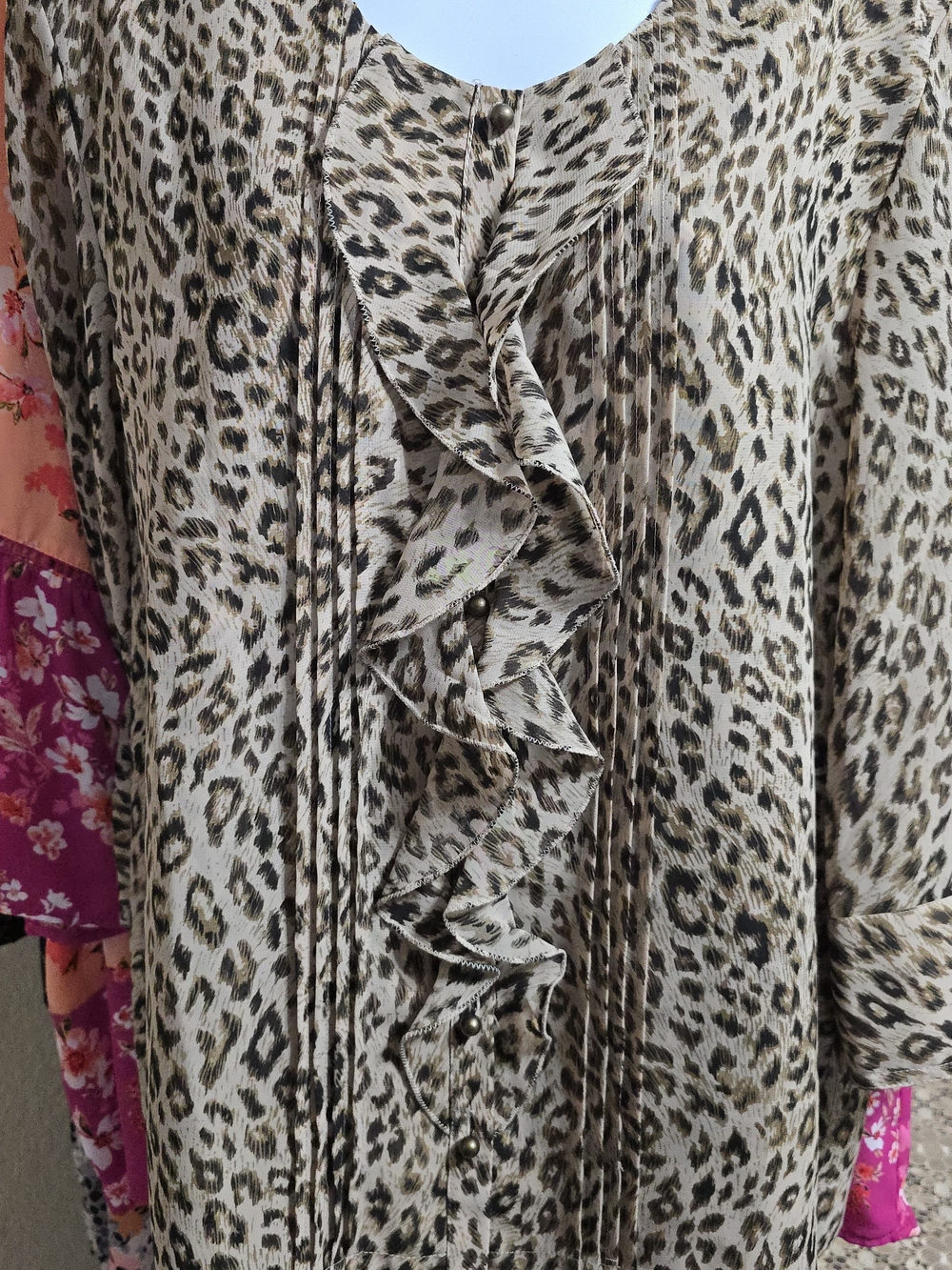 Leopard Print Ruffle Front Blouse - Neutral Animal Print - Picture 5 of 8